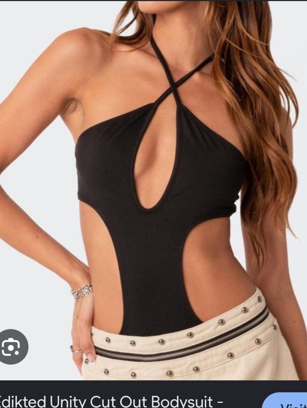 Edikted Unity Black Cut-Out Halter Bodysuit - Women Size S Preowned